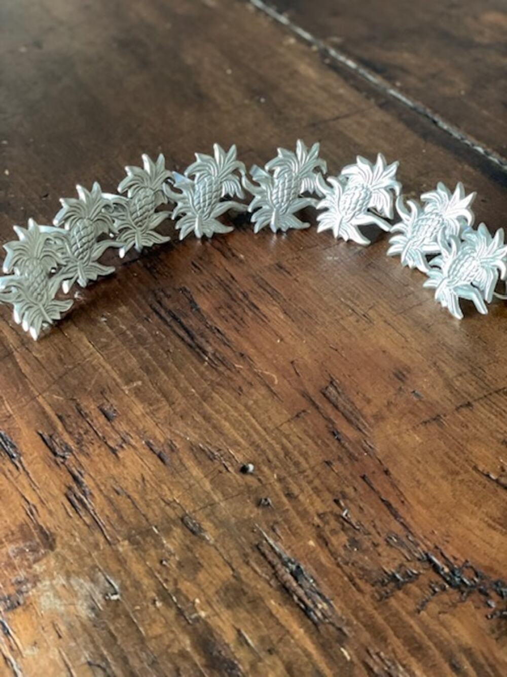 Brass Pineapple Napkin Rings Set of 8 Silver Tone Coastal Grandmillennial Decor